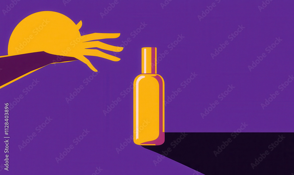 Aufkleber vibrant minimalist graphic design with bold yellow bottle in abstract purple setting and dynamic sha