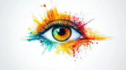 Colorful Eye Artwork with Abstract Splash of Watercolor Paint Creating a Vivid and Expressive Portrayal of Vision and Perception