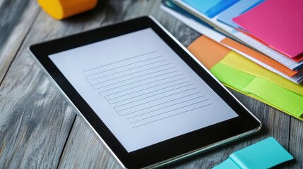 Tax compliance checklists shown on a digital tablet surrounded by organized office materials