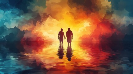 Fototapeta premium baptism of jesus watercolor illustration abstract background