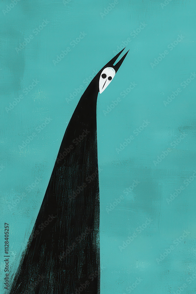 Poster mystical abstract artwork: exploring enigmatic ghostly figure in contrasting black and turquoise min