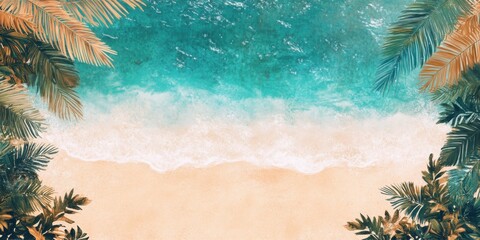 Serene Tropical Beach: Azure Ocean Waves Crashing on Golden Sands Framed by Lush Palm Fronds