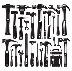 Hammer set silhouette vector illustration