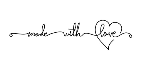made with love handwritten inscription. One line drawing of phrase vector illustration for t-shirt, slogan design print graphics style