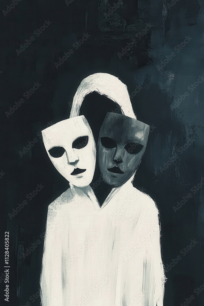 Poster exploring the duality of identity: a thought-provoking representation of masks and hidden emotions i
