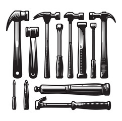 Hammer set silhouette vector illustration