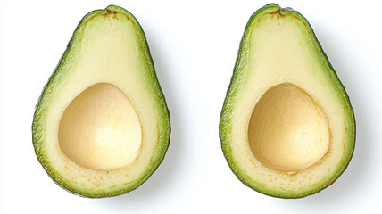 Fresh green avocado cut in half, showcasing its creamy interior and seed
