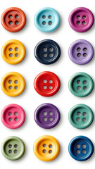 Fototapeta premium Colorful buttons arranged in grid on white background, showcasing vibrant hues