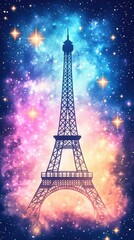 tower silhouette against vibrant galaxy night sky with stars