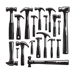 Hammer set silhouette vector illustration