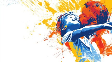 Father and Child Embracing in a Colorful Artistic Expression of Joy and Love with a Bright Background Reflecting Happiness and Togetherness