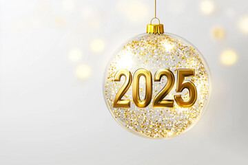 "3D Hanging Glass Ball with the Golden Number 2025"
