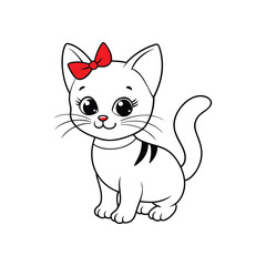 Cute cartoon cat illustration with red bow