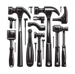 Hammer set silhouette vector illustration