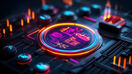 Obraz premium neon tech hud interface background - neon