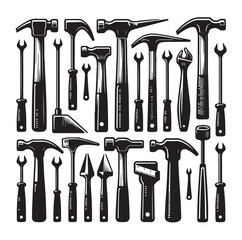 Hammer set silhouette vector illustration