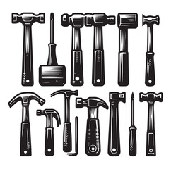 Hammer set silhouette vector illustration
