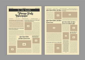 Vintage newspaper with text and image placeholder. Brochure newspaper pages with headline. Paper retro journal vector template. News articles newsprint magazine old design