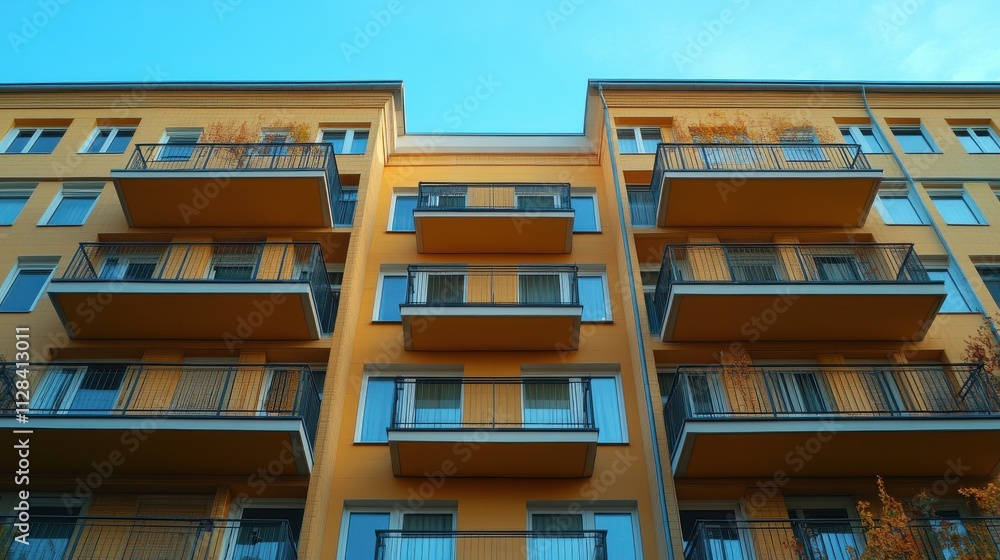 Aufkleber building with multiple floors under the open sky numerous windows on balconies building a tall monol