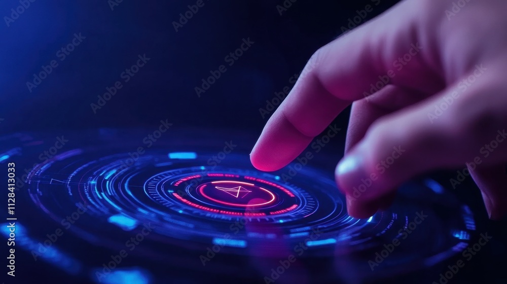 Poster futuristic user interface touch technology with neon lights and circles