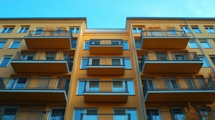 building with multiple floors under the open sky numerous windows on balconies building a tall monolithic structur