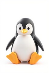 there is a small penguin sitting on the ground with its legs crossed