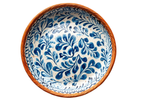 Beautifully crafted ceramic bowl with intricate blue and white floral patterns on a light background