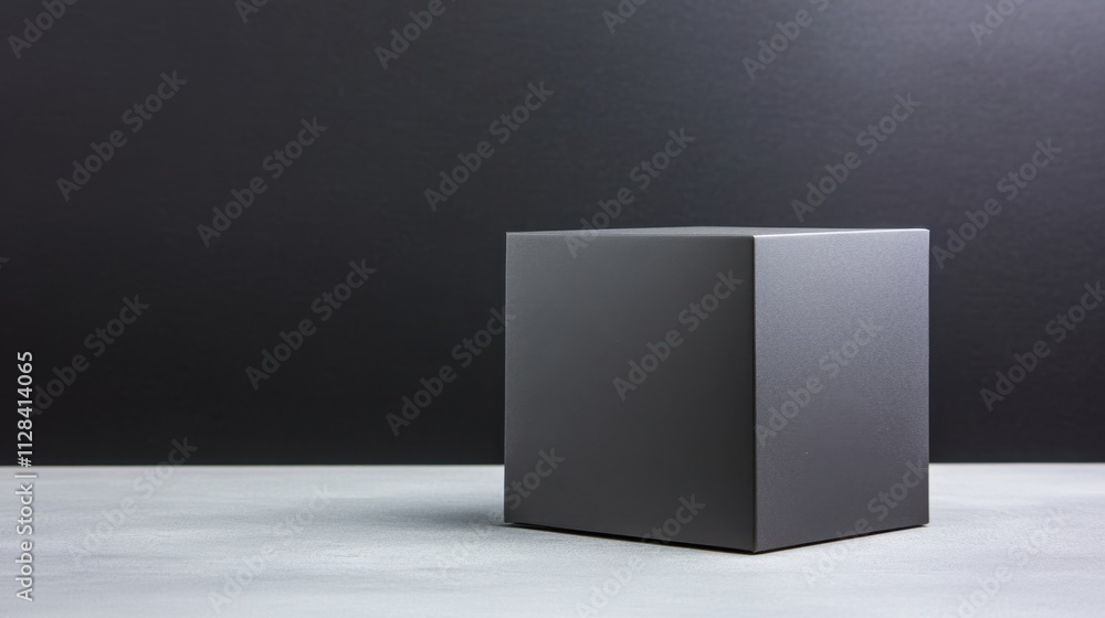 Poster simple black cube on gray surface with dark background for minimalist design