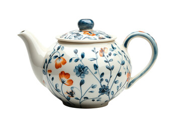 Porcelain teapot with floral design featuring blue and orange accents crafted for afternoon tea