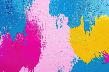 Abstract, colorful paint splashes on a wall background.