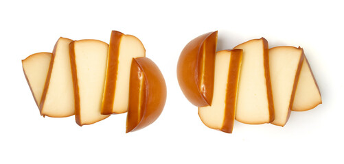 Smoked Round Cheese Isolated, Camel Milk Cheese, Mountain Snack, Sheep Milk Product on White