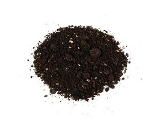 Succulent soil isolated. Dried dry dirt, ground pile, manure soil, arid dirt, natural black turf, dirty earth texture
