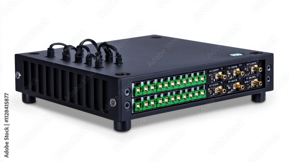 Poster high tech audio equalizer device with futuristic digital controls