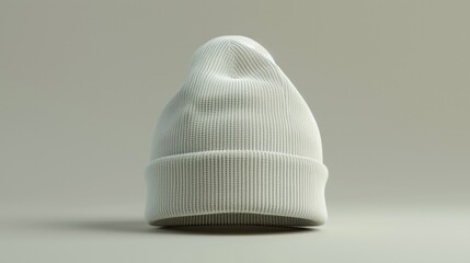 A white knit hat is sitting on a table