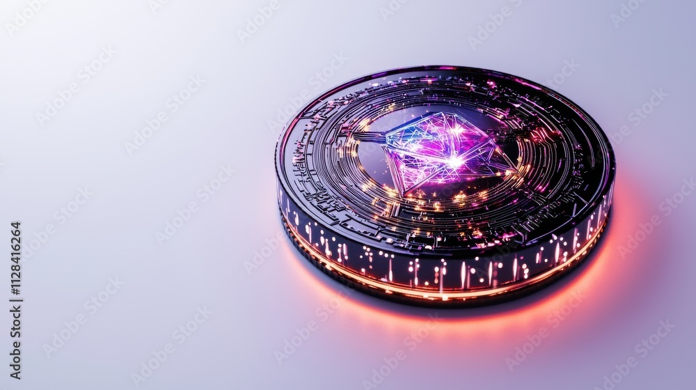 Poster glowing futuristic digital crystal sphere with luminescent particle effect