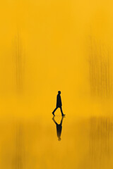Soulful Silhouette in Sunlit Mist: A Journey of Reflection, Solitude, and Tranquility Amidst Dreamy Yellow Horizon