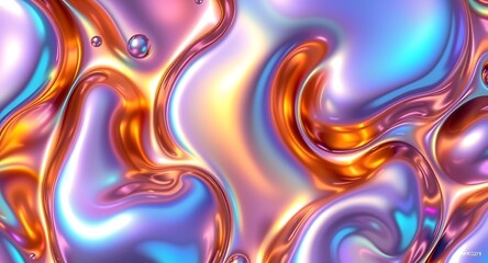 Fototapeta premium Liquid Dreams: A mesmerizing abstract background with a vibrant, iridescent palette. The swirling, fluid forms evoke a sense of movement and energy, creating a captivating visual experience. 