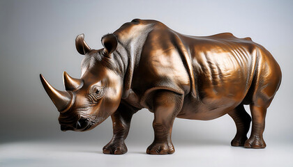 Fototapeta premium Majestic Bronze Rhinoceros Sculpture in Studio Setting