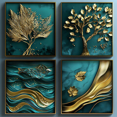 Golden Art Decor Shines in Teal Palette