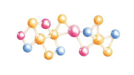 Obraz premium Colorful 3D rendering of a molecule model, showcasing vibrant spheres connected by bonds. A visual representation of scientific concepts.
