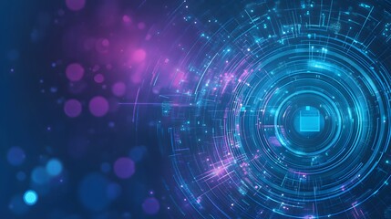 Obraz premium Abstract futuristic technology background design with blue and purple circular shapes design, vector illustration design. Digital data, high-tech concept. Flat design,