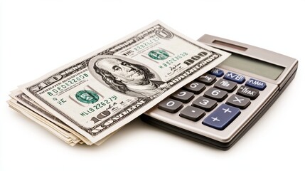 Dollar bills and calculator on desk financial and accounting concept