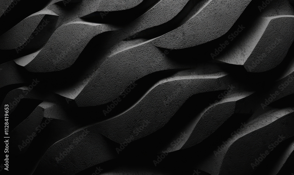 Poster explore the dynamic 3d textures of abstract dark waves in modern graphic design