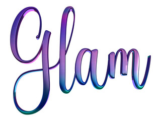 Isolated Word Glam for Elite Class Fashion Industry, 3D Caption for Advertising Campaign.