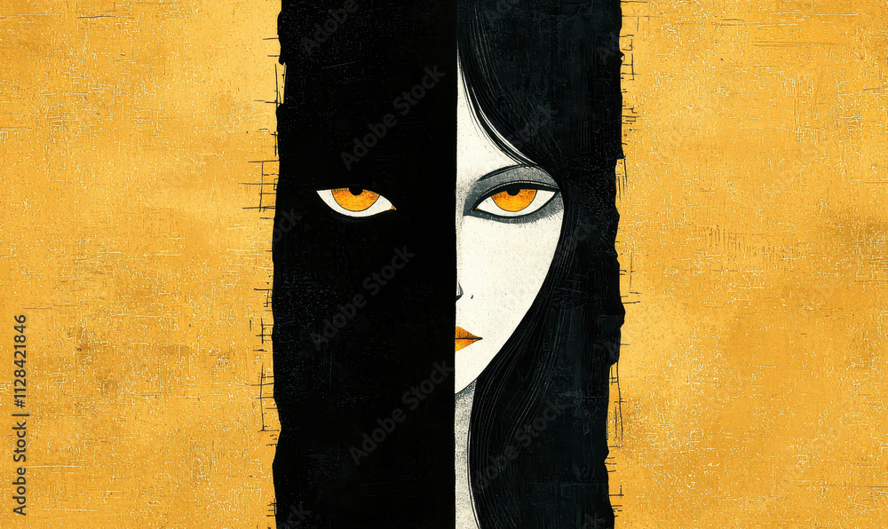 Poster exploring duality: a captivating illustration of contrasting emotions and symbolic expression in a u