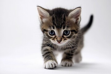 Fototapeta premium Adorable kitten curiously exploring against a clean white background