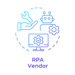 RPA vendor blue gradient concept icon. Provider of software platforms and tools for automation. Bots support. Round shape line illustration. Abstract idea. Graphic design. Easy to use in presentation