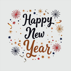 Happy New Year and Confetti Vector Design on White Background.