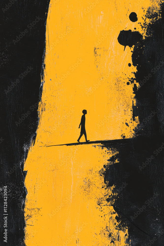 Poster Evocative Silhouette on a Journey: Exploring Contrast and Solitude in Abstract Expressionism through Bold Color and Form