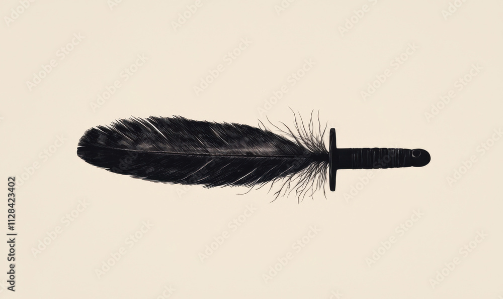 Poster intriguing fusion of nature and warfare: a feather daringly transforms into a sword in unique concep